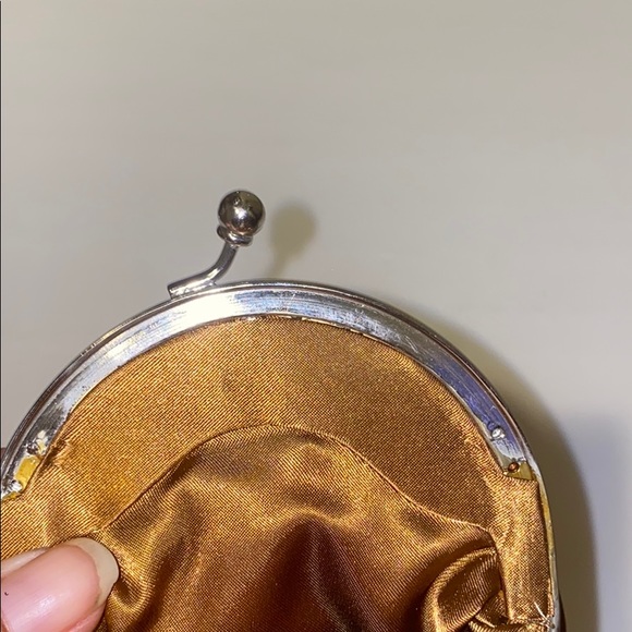 Brown evening bag w/crystals & kiss lock closure - Picture 7 of 12